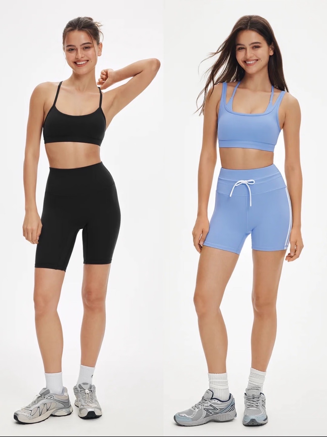 Women's Blue Drawstring Yoga Shorts Set