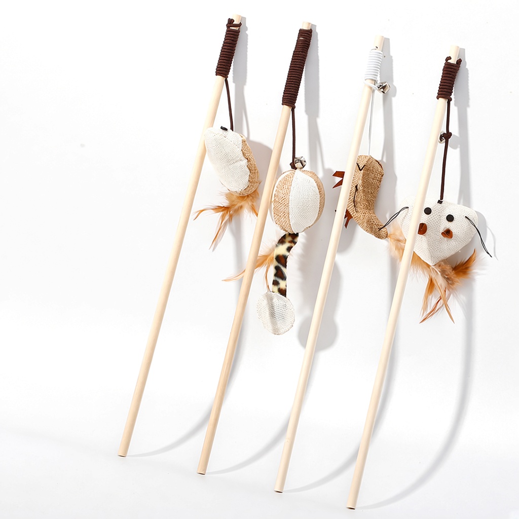 Burlap Mouse Wooden Stick Cat Teaser Wand