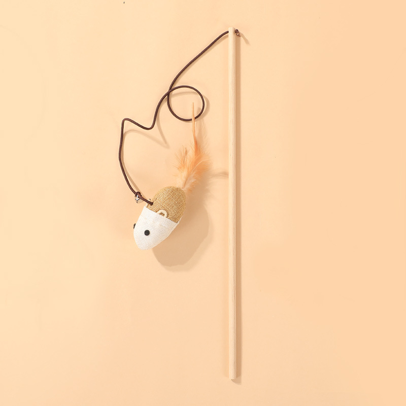 Burlap Mouse Wooden Stick Cat Teaser Wand