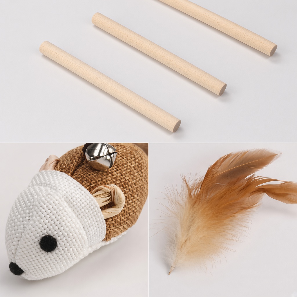 Burlap Mouse Wooden Stick Cat Teaser Wand
