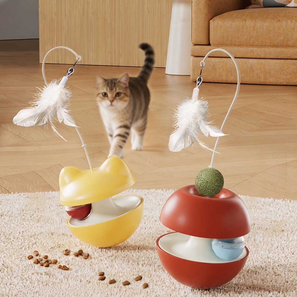 Tumbler Treat Feeder Feather Toy
