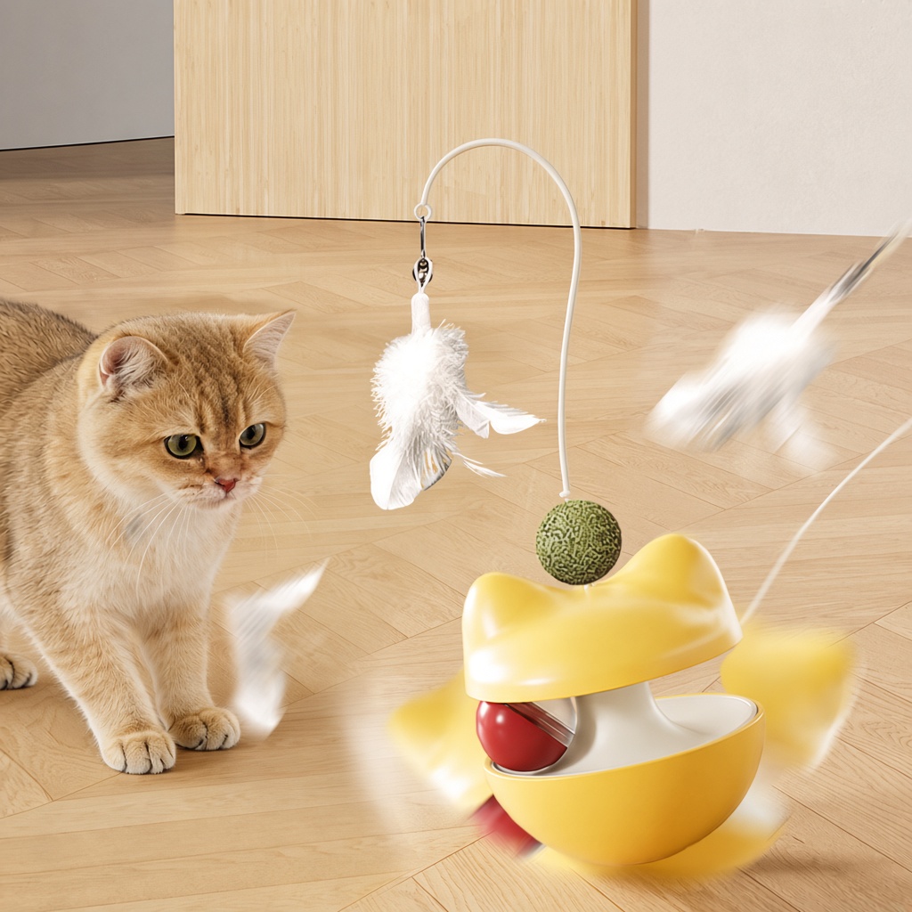 Tumbler Treat Feeder Feather Toy