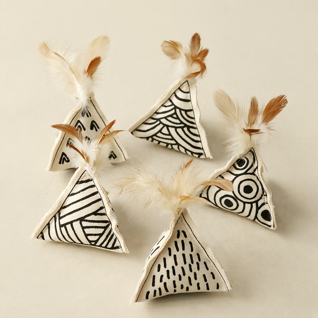 Canvas Geometric Triangle Catnip Feather Toy