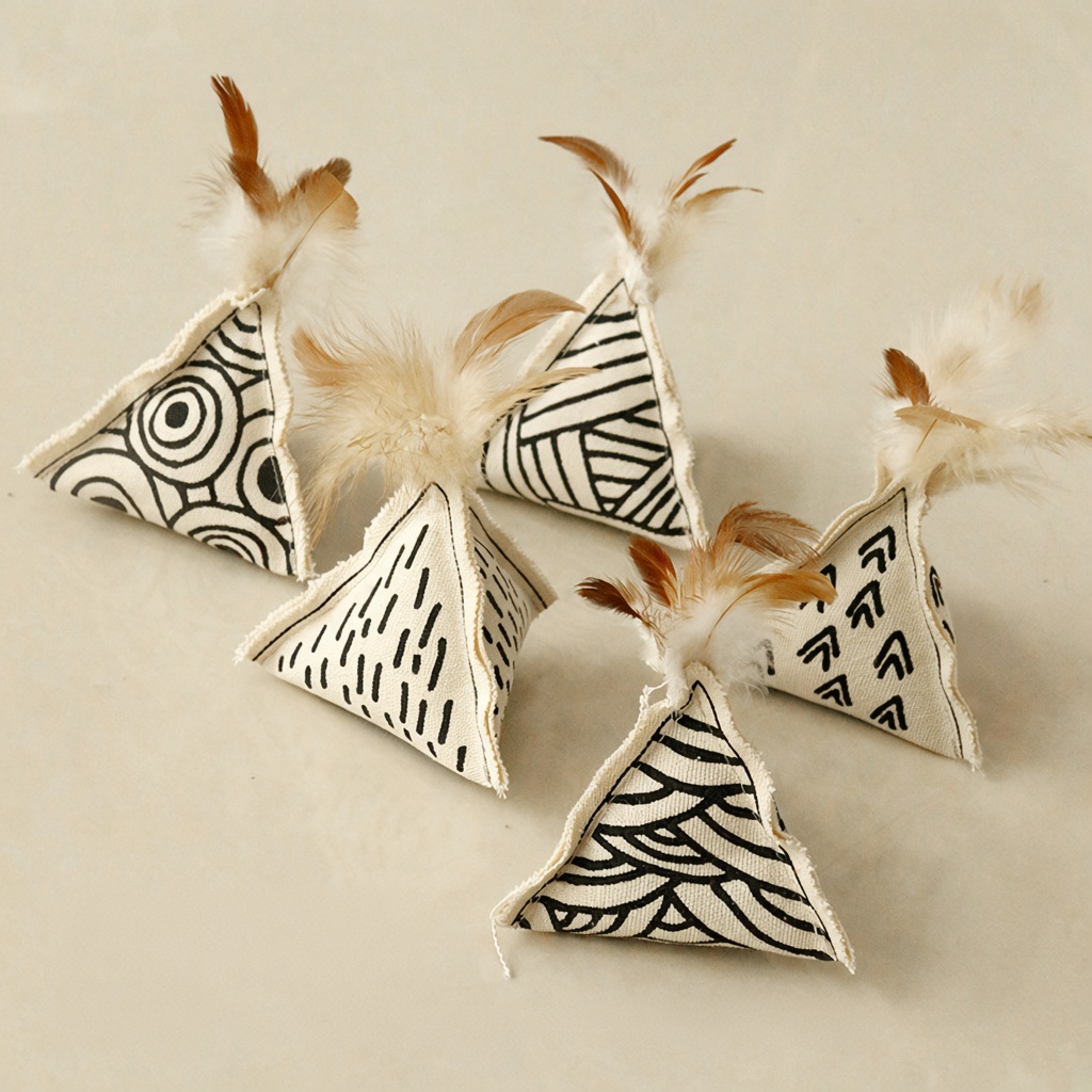 Canvas Geometric Triangle Catnip Feather Toy