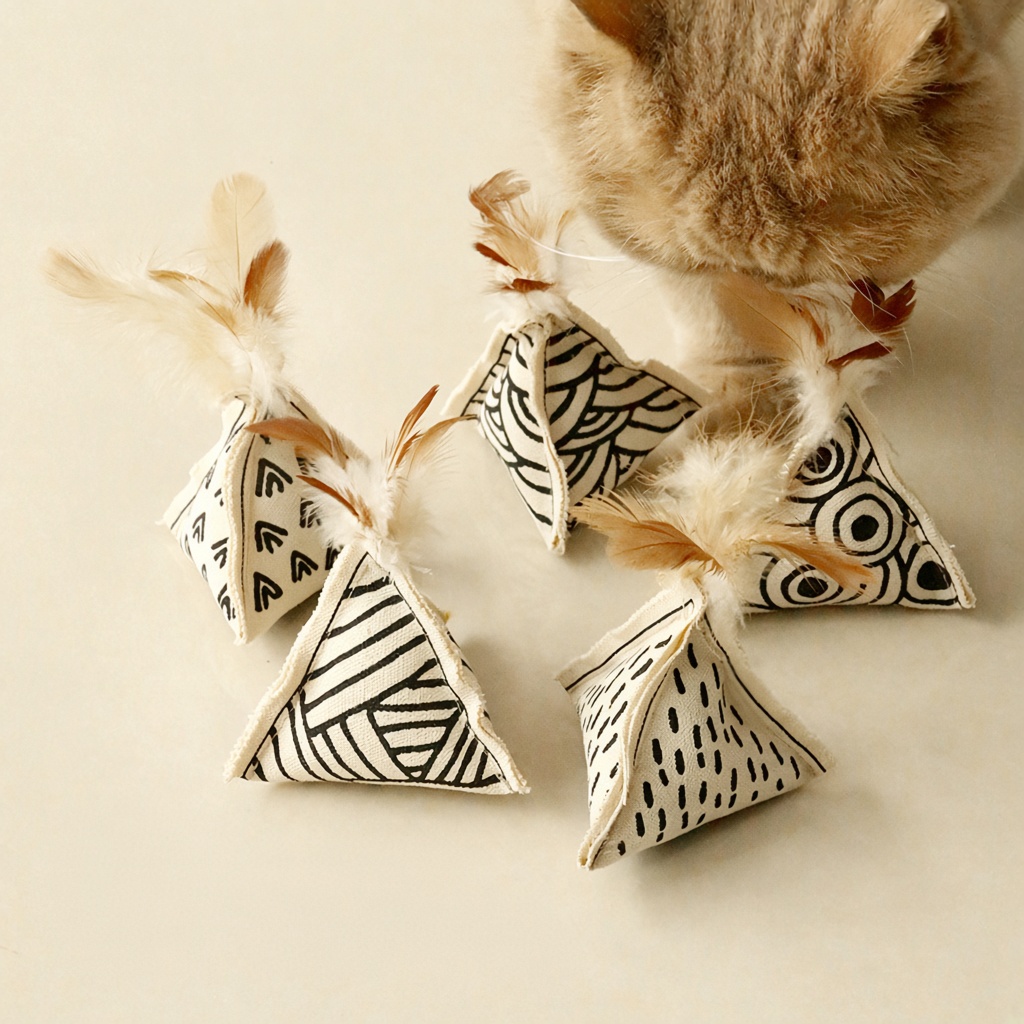Canvas Geometric Triangle Catnip Feather Toy