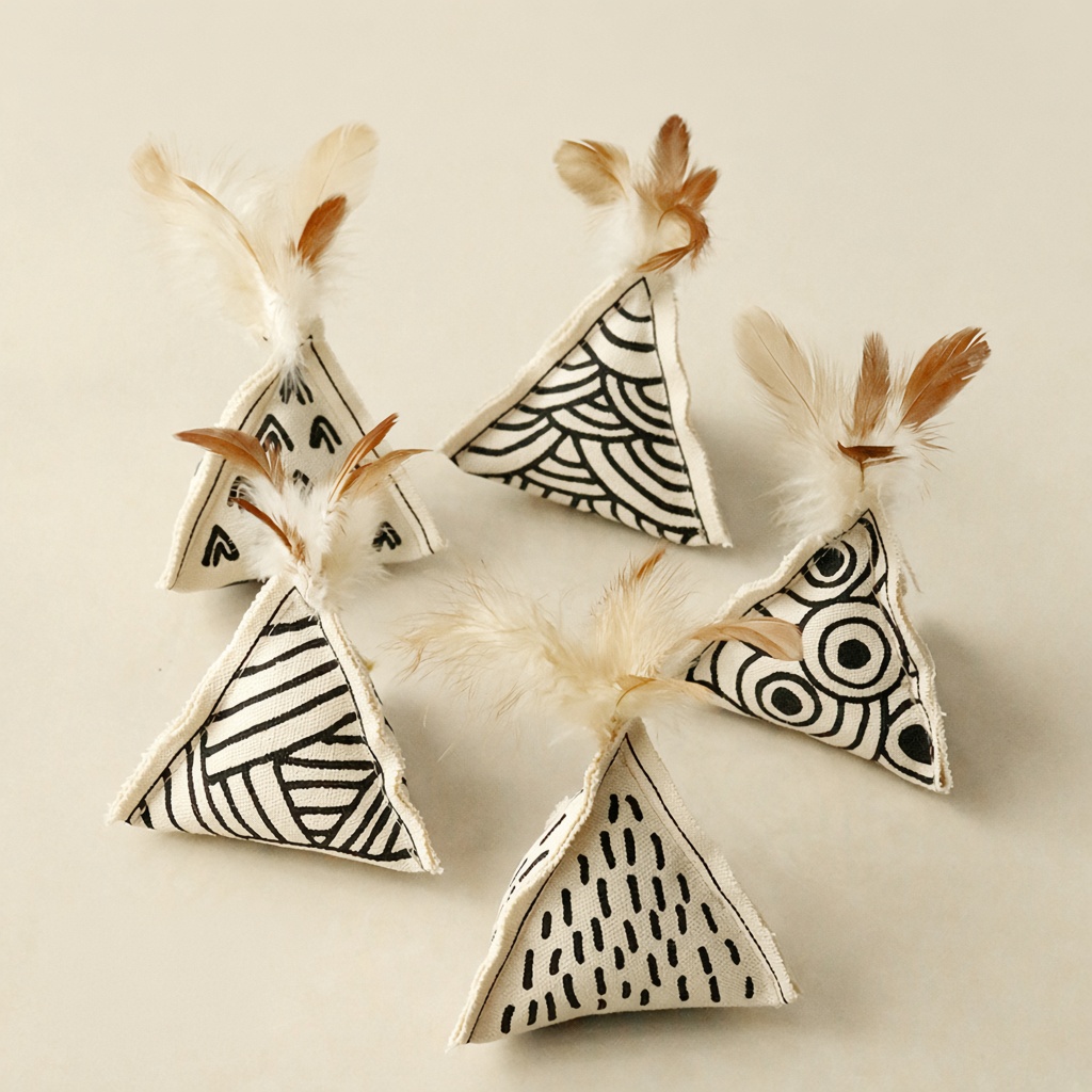Canvas Geometric Triangle Catnip Feather Toy