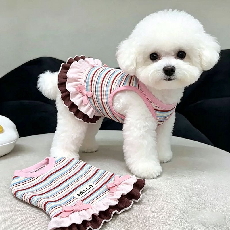 Rainbow Stripe Ruffle Pet Dress