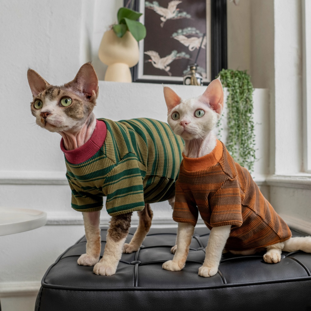 Waffle Stripe Mock-Neck Cat Tee