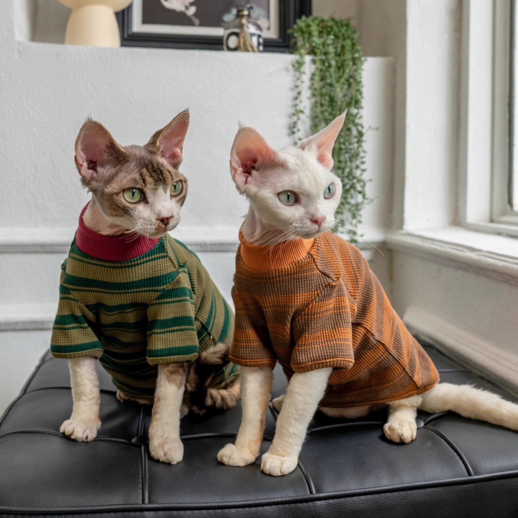 Waffle Stripe Mock-Neck Cat Tee
