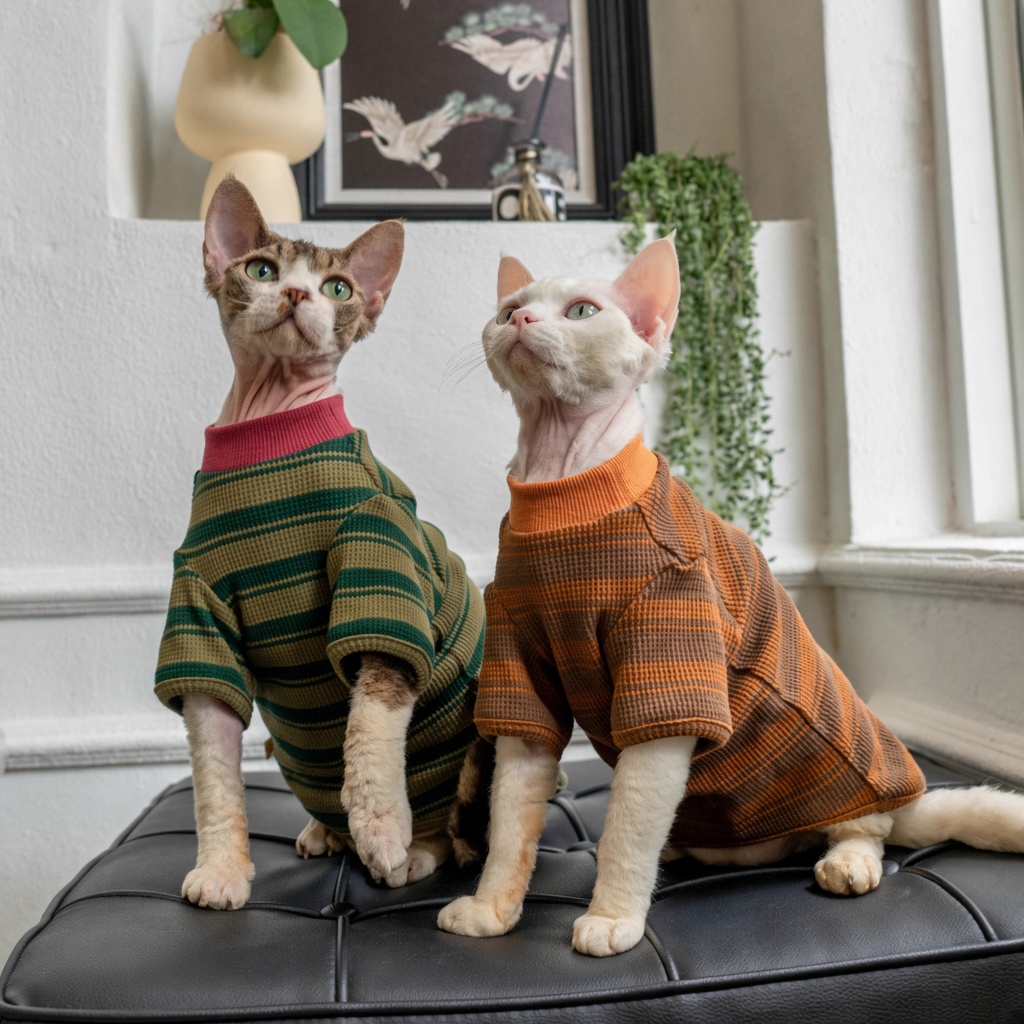 Waffle Stripe Mock-Neck Cat Tee