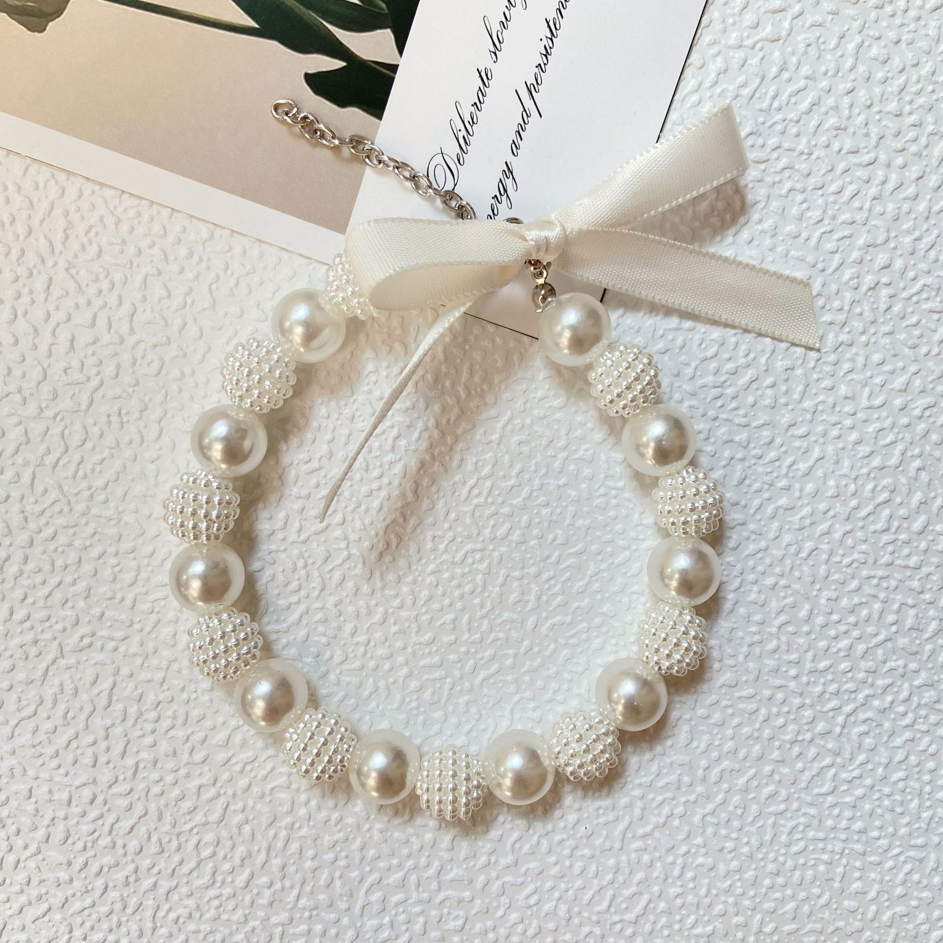 Faux Pearl Bow Pet Collar Necklace