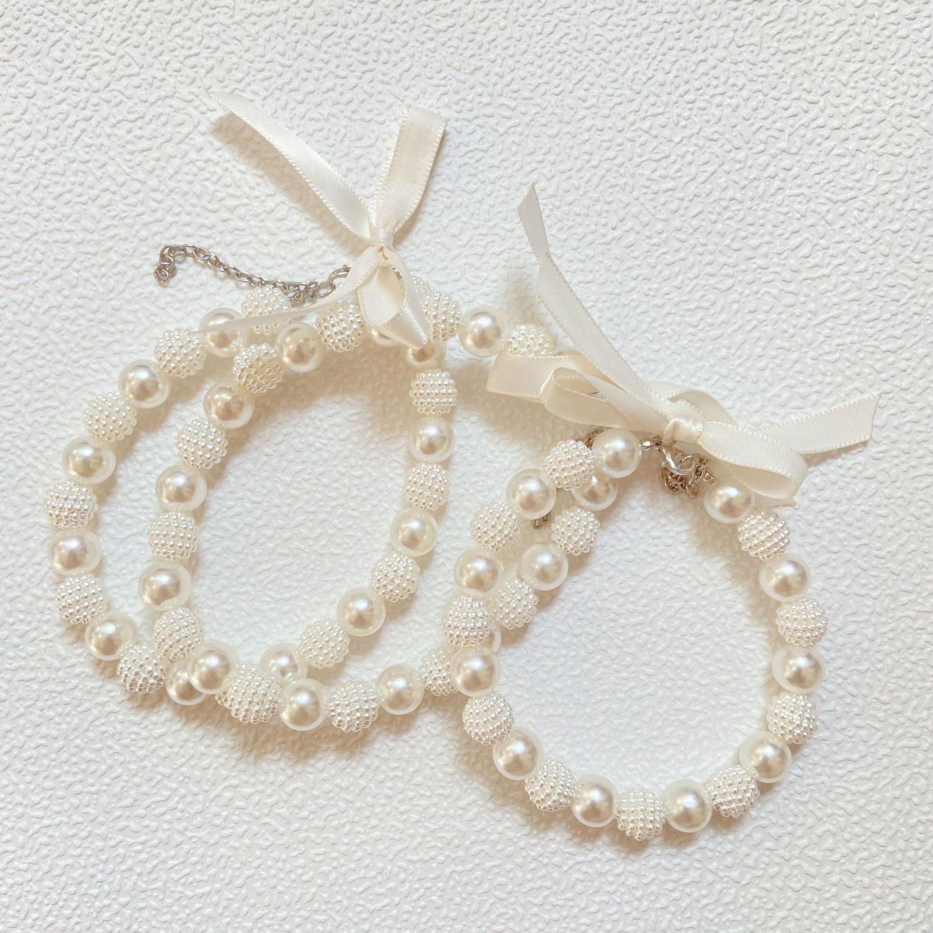 Faux Pearl Bow Pet Collar Necklace