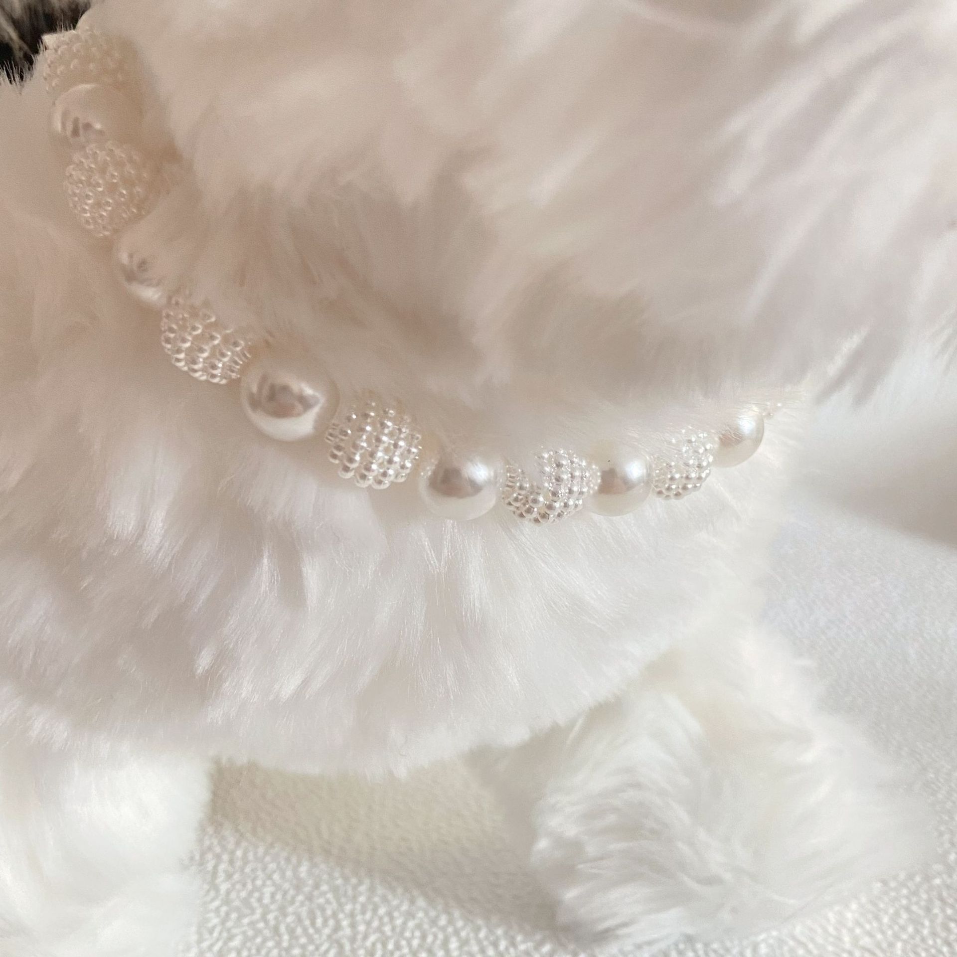 Faux Pearl Bow Pet Collar Necklace